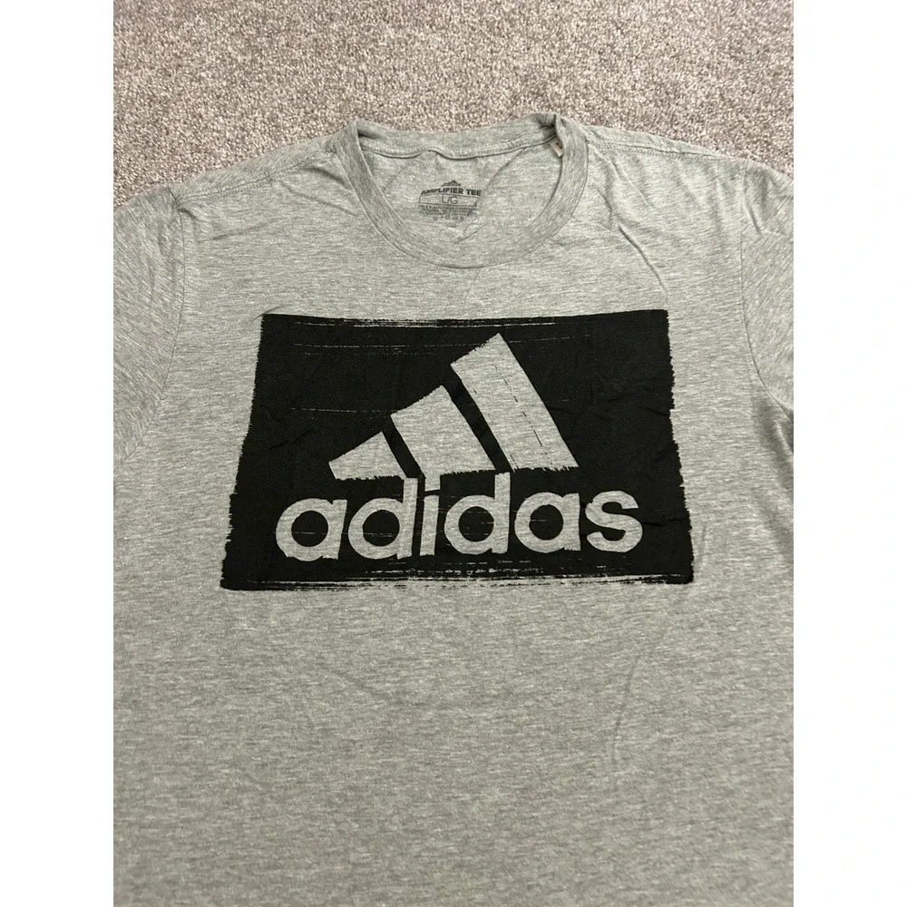 Adidas Amplifier Tee Mens Large Grey Excellent Short Sleeve Graphic T-Shirt